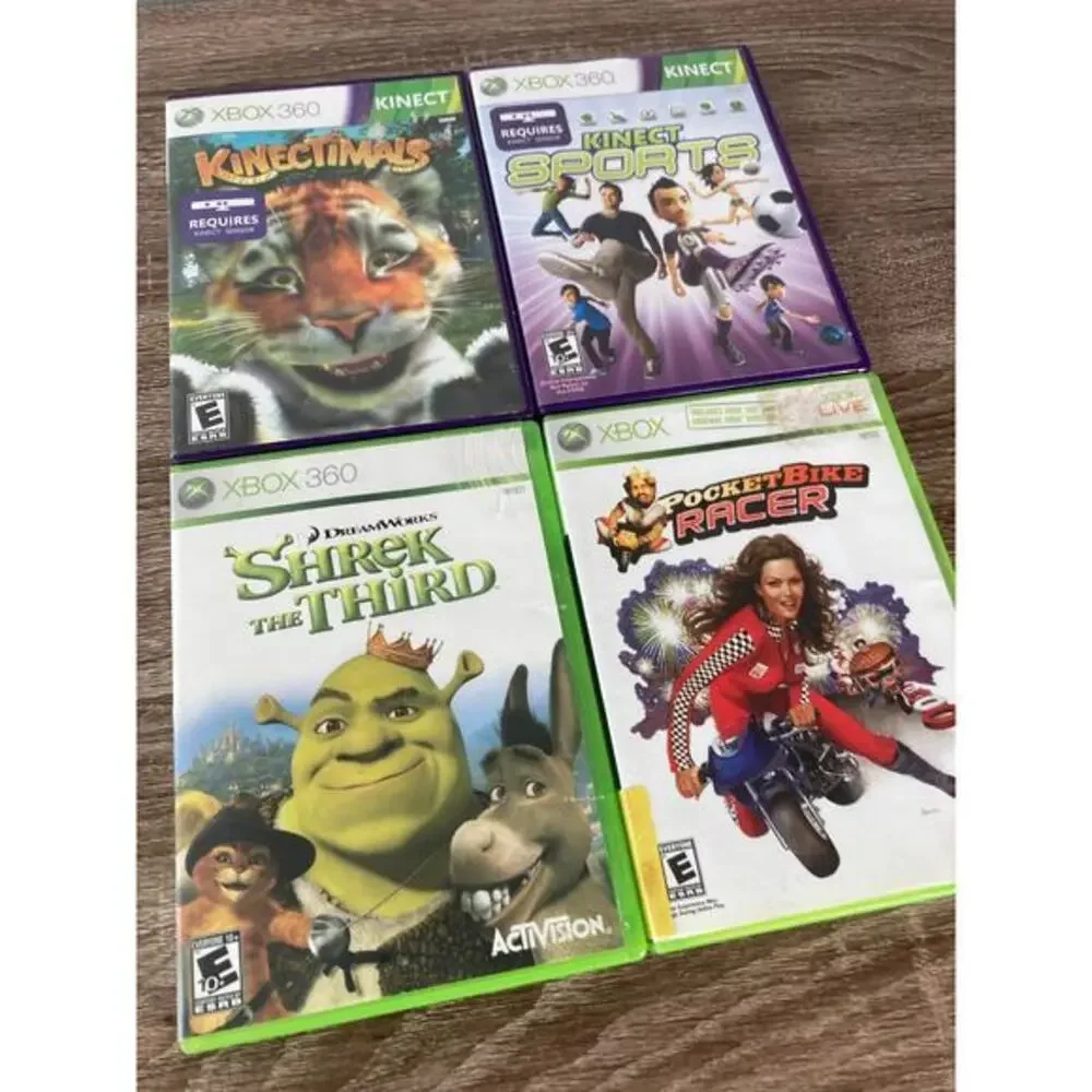 Xbox 360 Game Lot: Kinectimals, Kinect Sports, Shrek, PocketBike Racer